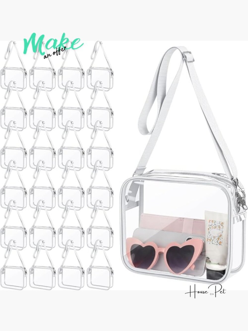 24 Clear Crossbody Bags Bulk PVC Stadium Approved Shoulder Messenger Travel